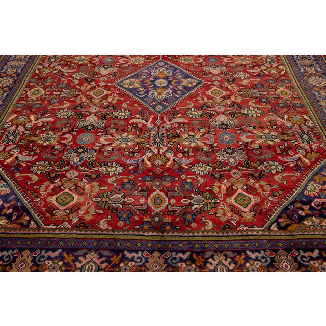 Textile 1960s Vintage Persian Mahal Handmade Red Medallion Wool Rug For Sale - Image 7 of 7