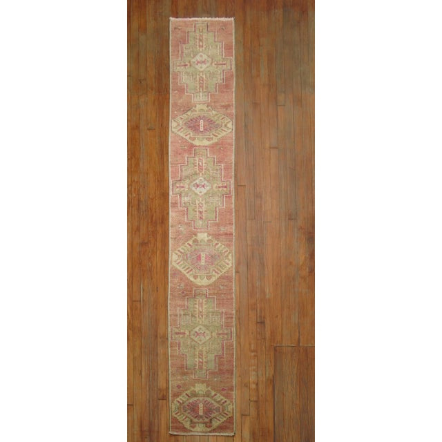Pink Vintage Narrow Pink Turkish Oushak Runner - 1'6" x 9'11" For Sale - Image 8 of 8