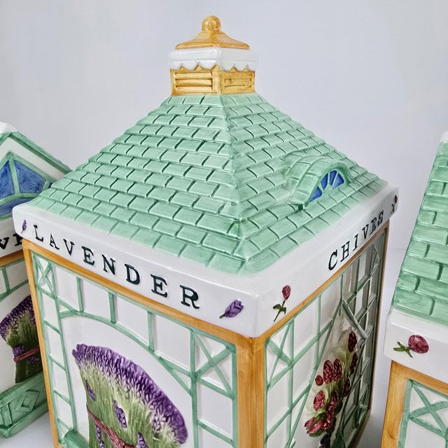 Late 20th Century Vintage Holly Holderman Lakehouse Village Ceramic Herb Garden Jars, Set of 3 For Sale - Image 5 of 12