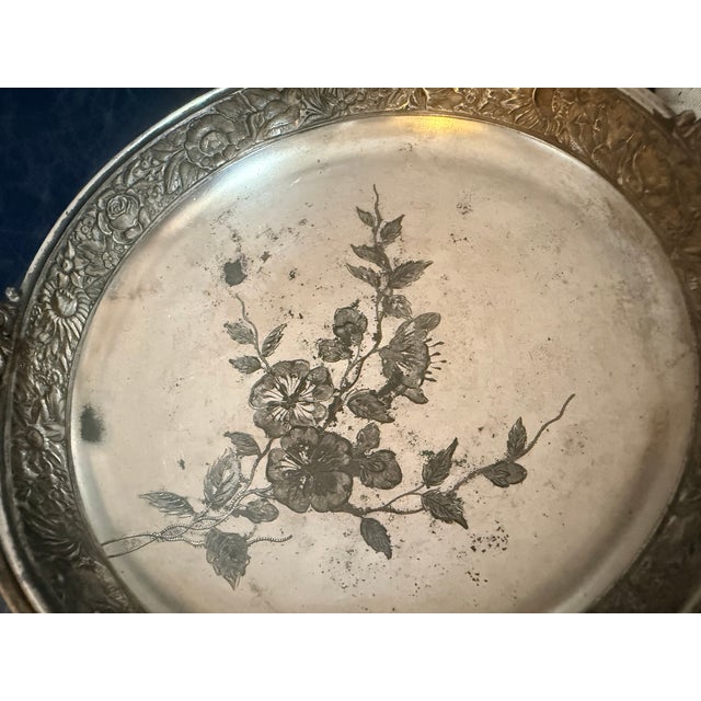 Victorian 1880s Meriden Aesthetic Movement Quadruple Silver Plate Bride’s Cake Basket For Sale - Image 3 of 7