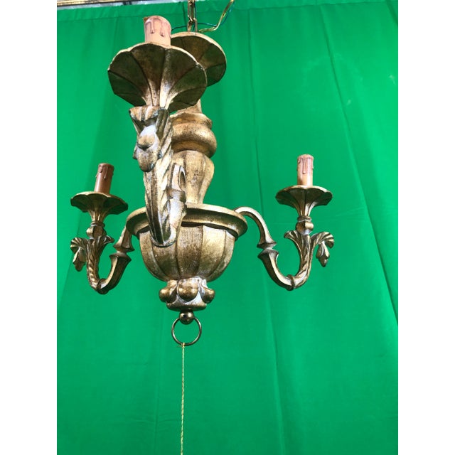 Gold Vintage Hand Carved Italianate Three Light Chandelier For Sale - Image 8 of 9