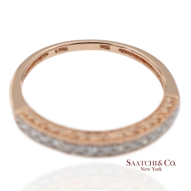 14k 585 Solid Rose Gold Engraving and Milgrain Natural Diamond Band Ring, Size 8 For Sale In New York - Image 6 of 12
