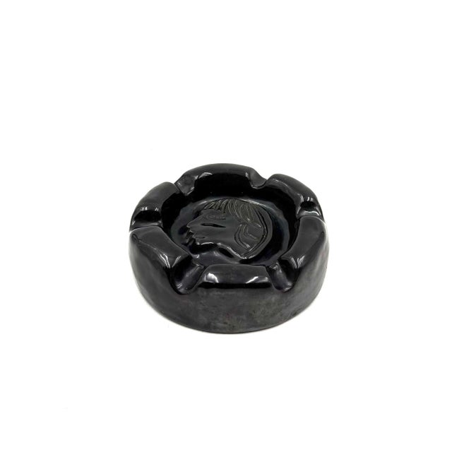 Mid-Century Black Glazed Ceramic Ashtray from Accolay, France, 1960s For Sale - Image 6 of 14