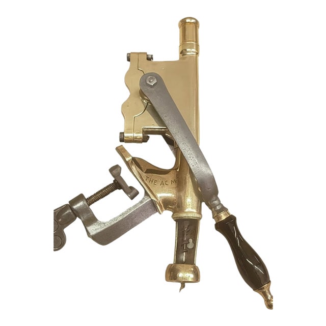Antique “The Acme” Brass & Iron Bar-Mount Corkscrew — Industrial Wine Opener For Sale