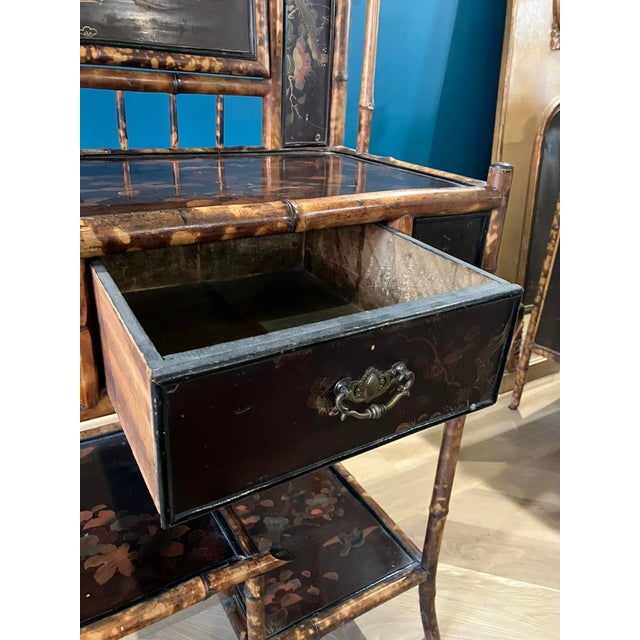 Auburn 1920s Victorian Tortoiseshell Bamboo & Japanned Lacquer Bonheur Du Jour Writing Desk For Sale - Image 8 of 16