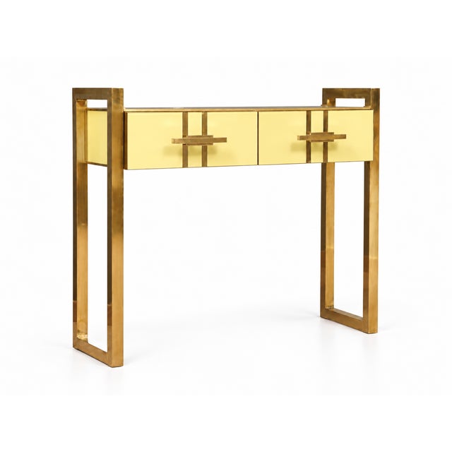 Contemporary Italian Console Table in Butter Yellow Murano Glass and Brass from Justfurnituress SRL For Sale - Image 3 of 10