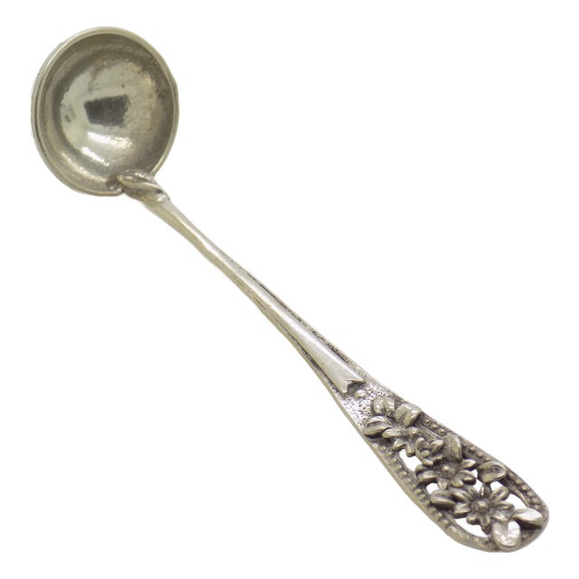 Vintage Italian Handmade Silver Mini Olive Ladle with Flower Handling, 1980s For Sale