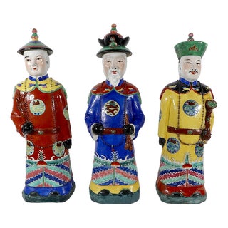 Mandarin Dignitary Statues in Earthenware, China, 1980s, Set of 3 For Sale