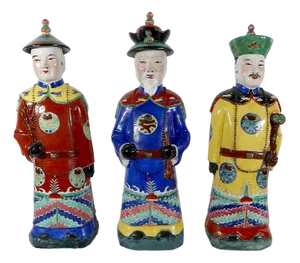 Mandarin Dignitary Statues in Earthenware, China, 1980s, Set of 3