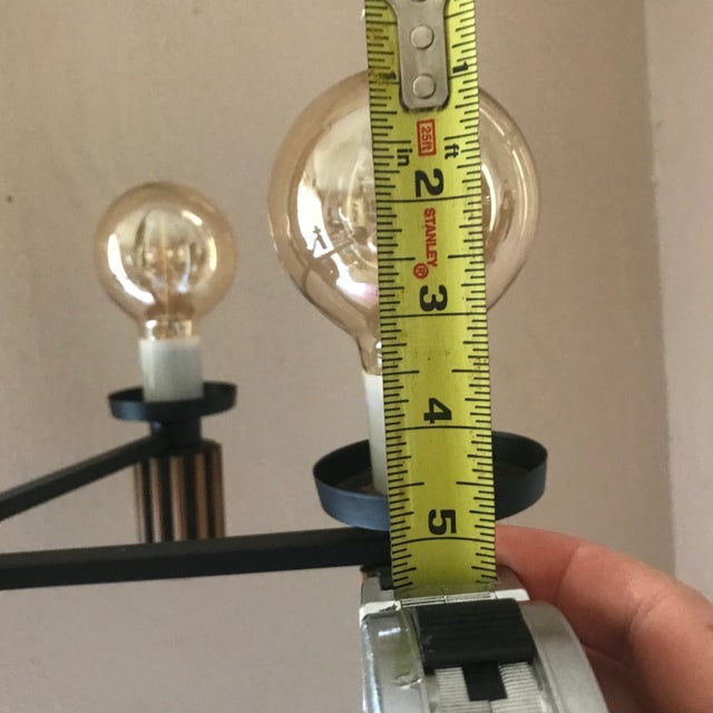 Metal Mid Century Modern Contemporary Chandelier With Five Amber Lights For Sale - Image 7 of 9