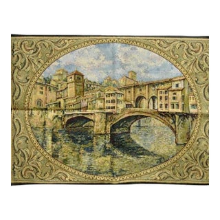26" X 42" French Wall Hanging Tapestry Jacquard Ponte Vecchio Bridge Landscape For Sale