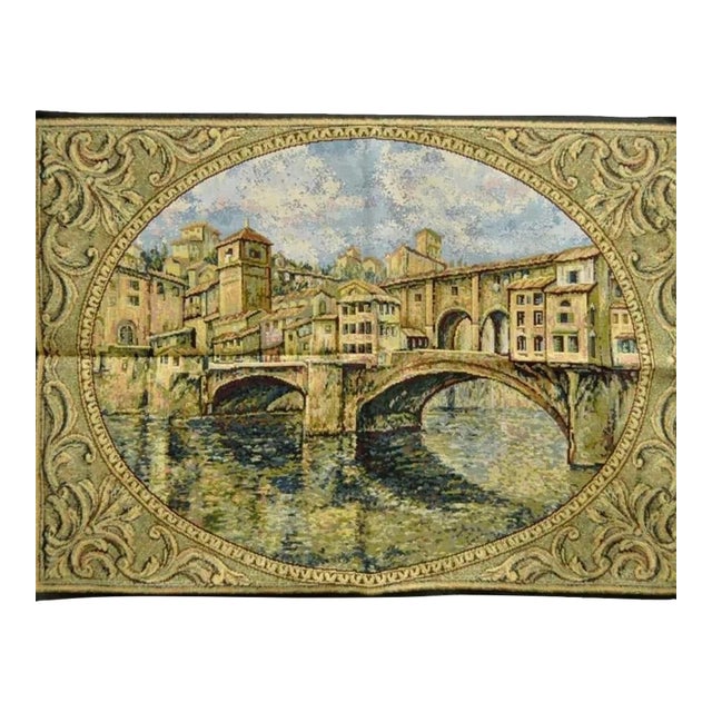 26" X 42" French Wall Hanging Tapestry Jacquard Ponte Vecchio Bridge Landscape For Sale