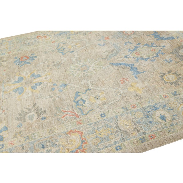 Apadana's Modern Designed Sultanabad Room Size Wool Rug Handmade in Beige For Sale - Image 9 of 10