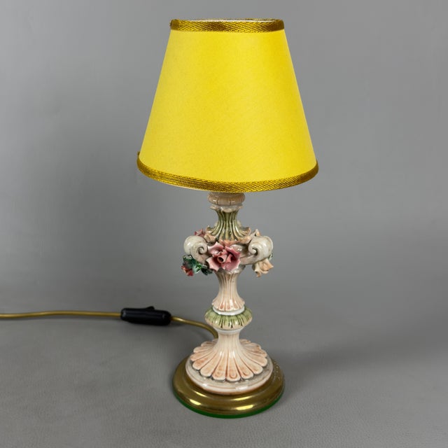 Rococo Style Porcelain Table Lamp with Flower Relief from Bassano, 1970s For Sale - Image 4 of 12