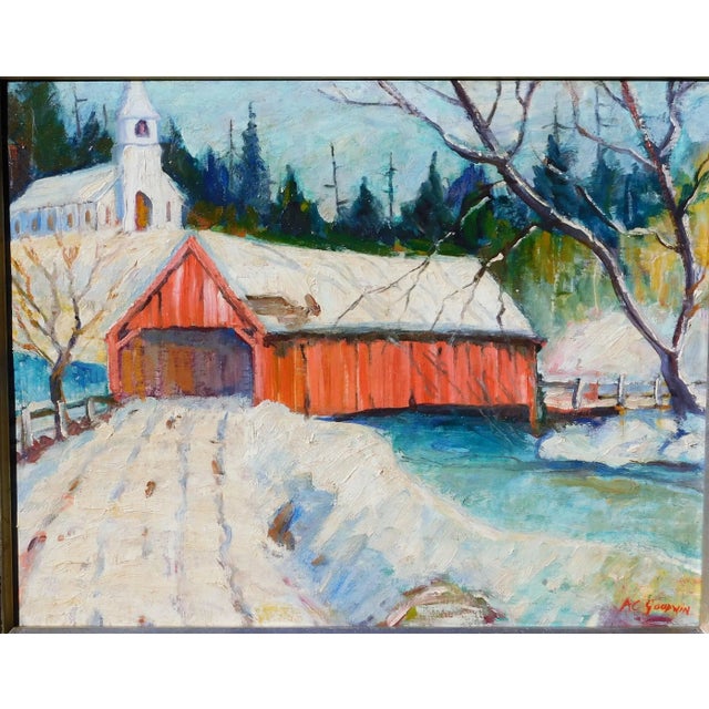 Early 20th Century Arthur Goodwin B.1864 Vintage Winter Snow Scene Oil Painting For Sale - Image 5 of 6