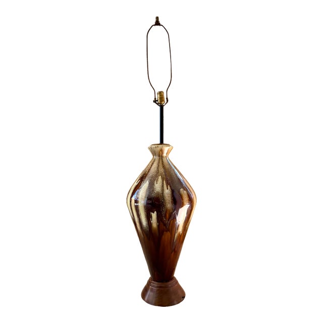 1950s Mid-Century Modern Drip Glazed Table Lamp For Sale