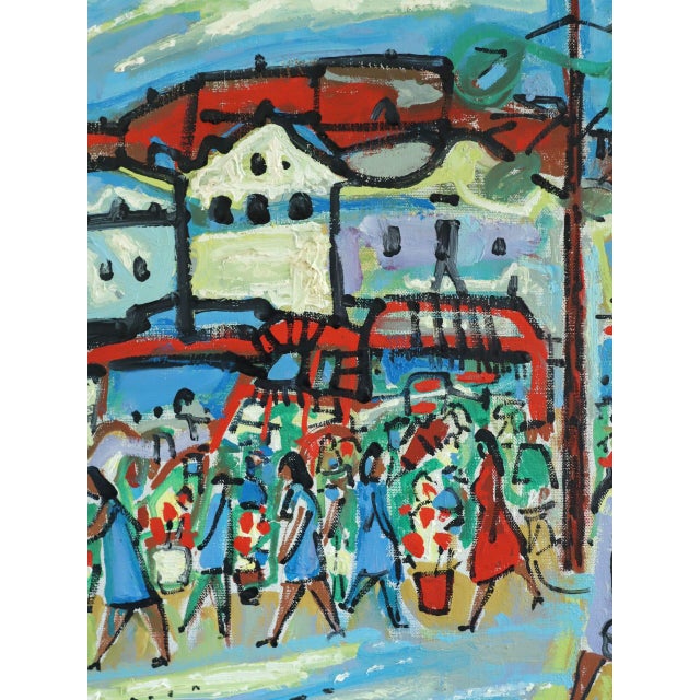 1965 Mid-Century Modern 'The Joyful Passage' Vintage Original Swedish Street Scene Oil Painting, Framed For Sale - Image 10 of 13