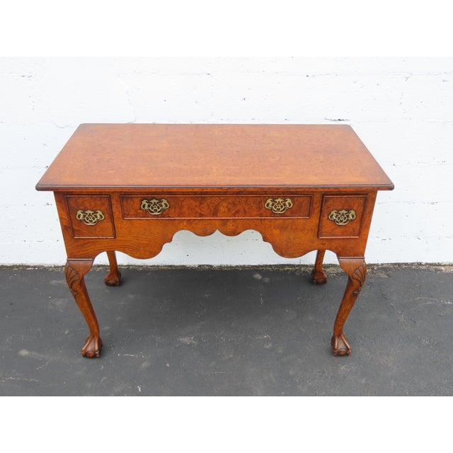 Early 1900s Ball and Claw Feet Burlwood Writing Office Desk 6392 For Sale - Image 13 of 18