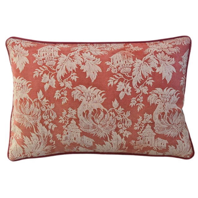 Custom-tailored pillow by Mike Seratt of The Prized Pig, featuring Italian designer Mariano Fortuny's cotton fabric,...