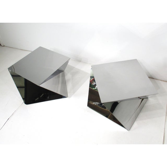 1970's Chromed Origami Styled Angled Side Tables For Sale - Image 10 of 12