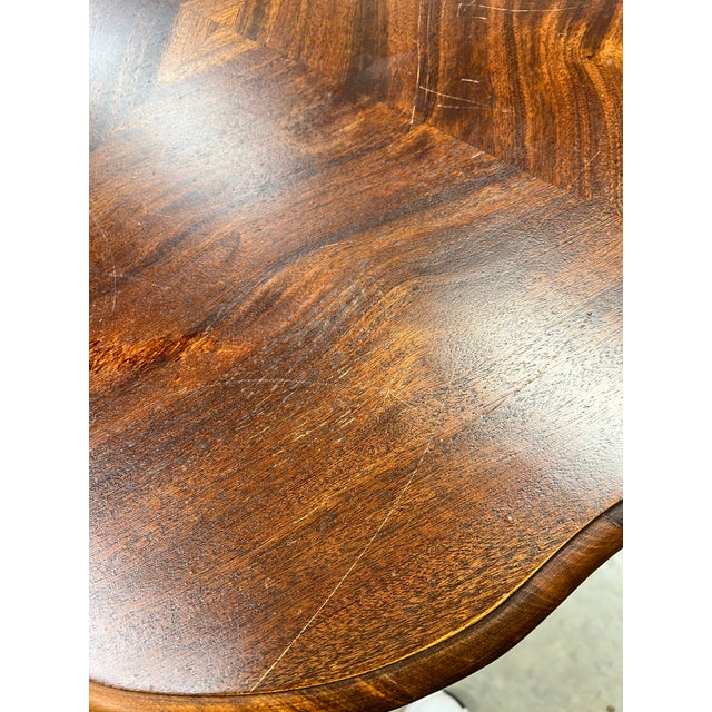 Coffee Antique Burl Walnut Wood Scalloped Edge Pedestal Table For Sale - Image 8 of 12