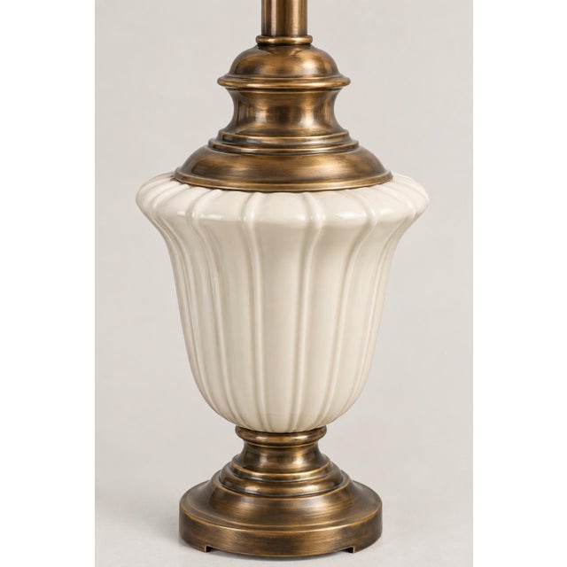Vintage Neoclassical Cream Ceramic Urn Lamps With Pleated Ivory Shades - a Pair For Sale In Los Angeles - Image 6 of 12