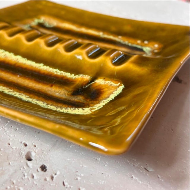Ceramic Mid Century Sculptural Ceramic Ashtray in Mustard and Chartreuse, Circa 1960 For Sale - Image 7 of 11