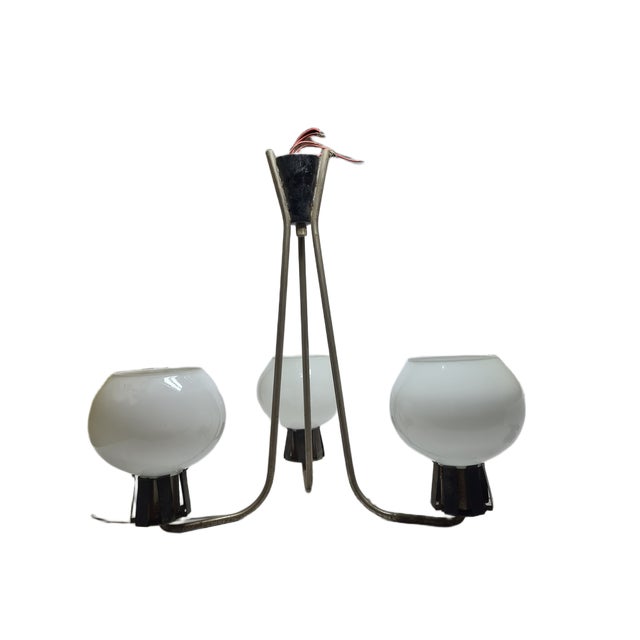 Black Vintage Pendant Light in White Glass, Poland, 1960s For Sale - Image 8 of 10