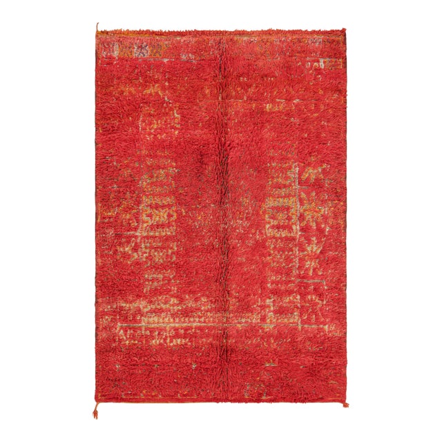Vintage Moroccan Rug, Red & Beige With High Pile - Rug & Kilim For Sale