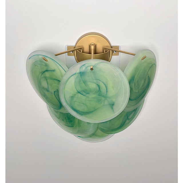 Mid-Century Modern Glass Wall Sconces with Acid-Etched Alabaster Glass Discs, 1990s, Set of 2 For Sale - Image 3 of 15