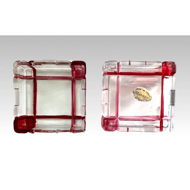 Transparent Vintage Murano Art Deco Style Ruby Flash Glass Trinket Box or Catchall For Sale - Image 8 of 8