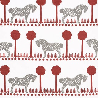 Sample - Schumacher Polka Dot Pony Fabric in Red For Sale