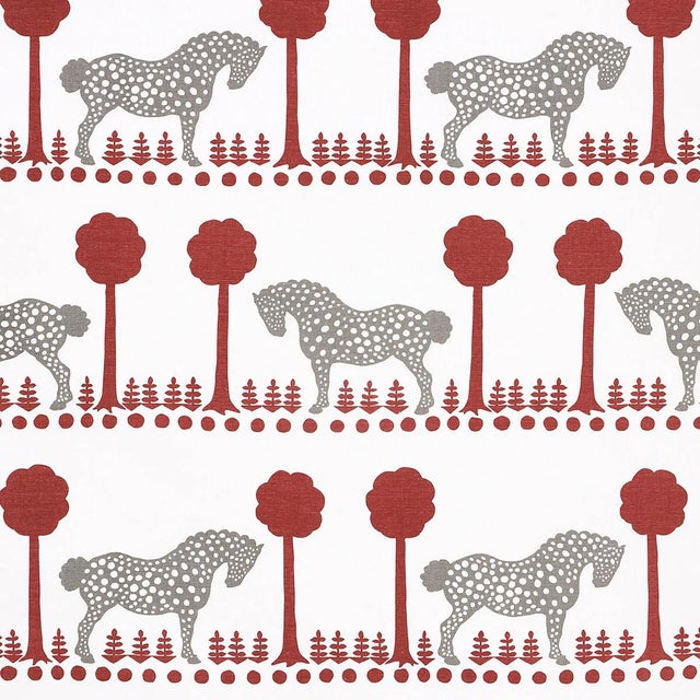 Sample - Schumacher Polka Dot Pony Fabric in Red For Sale