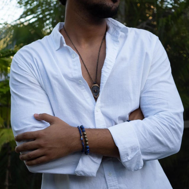 Deep Wisdom Lapis & Evil Eye Beaded Bracelet Set For Sale In Miami - Image 6 of 7