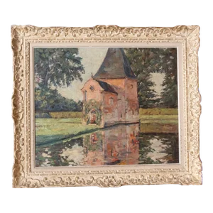 Circa 1900 "Chapel of the Imbleville Castle" Oil Painting by Pierre Munier-Jolain, Framed