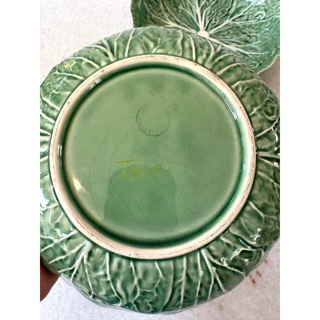 Bordallo Pinheiro Vintage Cabbage Leaf Bordallo Pinheiro Ceramic Bowls. Set of 2 For Sale - Image 4 of 5