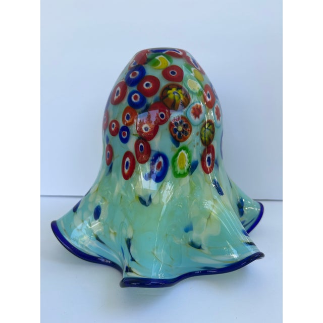 Mid-Century Modern Vintage Murano-Style Millefiori Hand-Blown Art Glass Ruffled Lamp Shade For Sale - Image 3 of 7