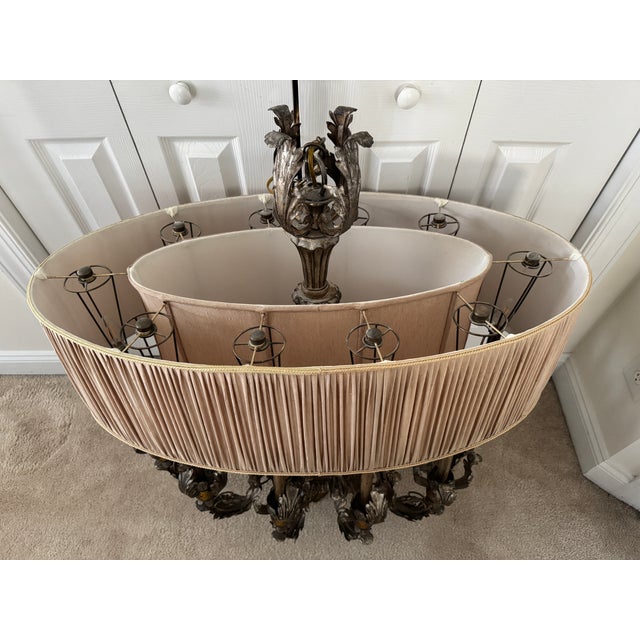Victorian Vintage Fine European Gilt Silver Iron & Wood Double-Shaded Chandelier For Sale - Image 3 of 18