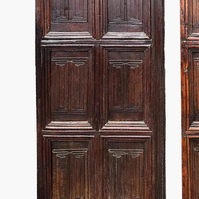16th Century Antique Walnut Doors - European - Linenfold Design - A Pair For Sale - Image 5 of 8