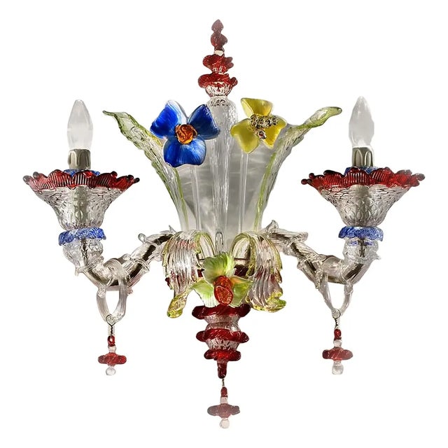Red Venetian Floreal Multicolor Cà Rezzonico Murano Glass Wall Sconce by Simoeng For Sale - Image 8 of 8
