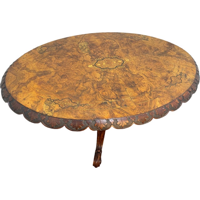 French Late 19th Century Napoleon III Style Tilt-Top Entry Table With Burl Wood and Inlay For Sale - Image 3 of 18