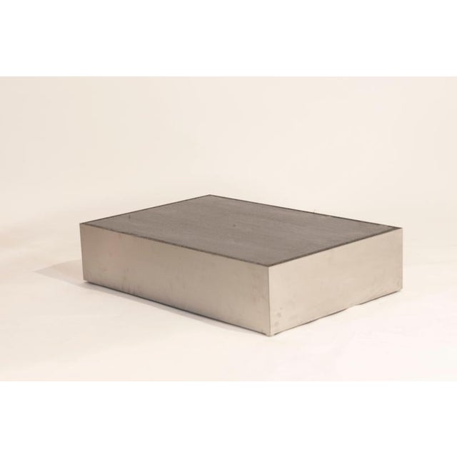 Rectangular Coffee Table in Mosaic Brass & Stainless Steel attributed to Jean Claude Dresse, 1980 For Sale - Image 16 of 17