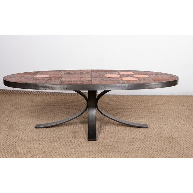 Coffee Table in Lava Stone, Ceramic and Steel by Jean Jaffeux, 1960s For Sale - Image 4 of 10