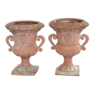 Pair of Vintage Classical Terra Cotta Colored Plaster Garden Urns C1940 For Sale