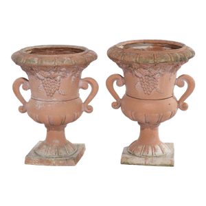 Pair of Vintage Classical Terra Cotta Colored Plaster Garden Urns C1940