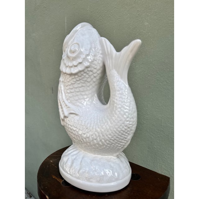 Vintage Bordallo Pinheiro Portuguese Ceramic Koi Fish Pitcher Vase — Tropical Decor For Sale - Image 9 of 9