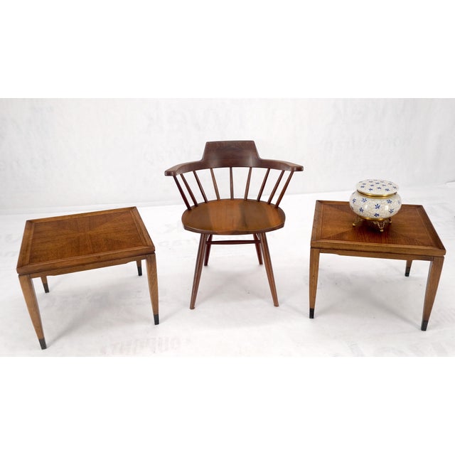 Pair of Mid Century Modern Square Walnut Side End Tables Stands Benches Removable Legs