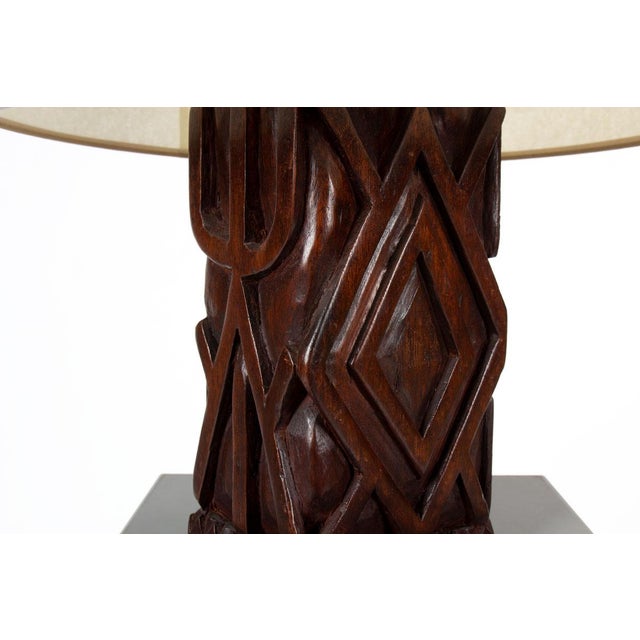 Vintage African Table Lamp in Hand-Carved Iroko Wood, 1950s For Sale - Image 4 of 6