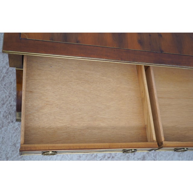 1980s Hekman 2 Drawer Yew Wood & Walnut Library Table For Sale - Image 5 of 17
