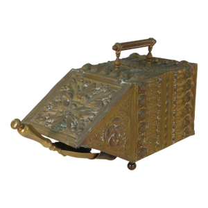 Coal Box, Hod, Scuttle Antique Brass Scottish Victorian Embossed Man in the wood